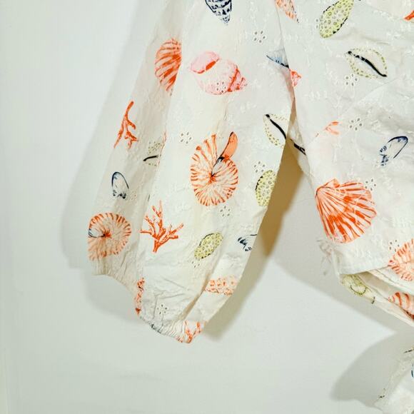 Anthropologie Maeve White Eyelet Seashell Collared Wrap V Neck Shirt Medium - Picture 8 of 16